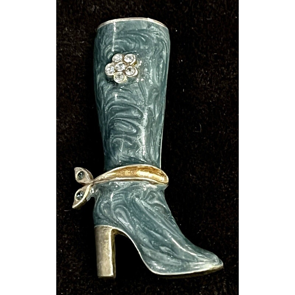 VTG Silver Tone Blue Enamel Cowboy Cowgirl Boot Brooch Pin Whale Tail Spur